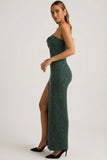 Embellished Strapless Cowl Neck Maxi Dress in Emerald Green