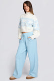 Knit Mid Rise Wide Leg Joggers in Powder Blue