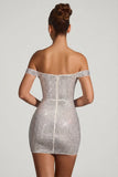 Embellished Off Shoulder Mini Dress in White