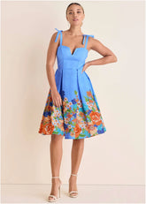 A Line Poplin Dress Voyage Bouquet Border Floral