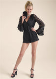 Sequin Lace Open Back Romper Black