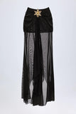 Ruched Hardware Detail Fishtail Maxi Skirt in Black