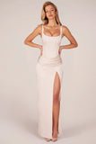Corseted Thigh High Split Maxi Dress in Pearl