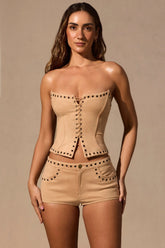 Lace Up Corset Top in Tan
