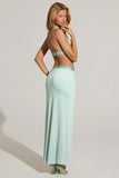 Embellished Low Rise Maxi Skirt in Aqua Blue