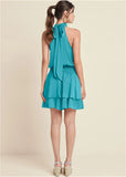 High Neck Mini Dress Aqua