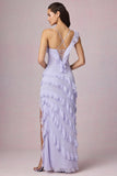 Asymmetric Ruffled Lace Up Gown in Lilac
