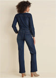 Zip Front Denim Jumpsuit Dark Wash