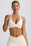Brushed Jersey V Neck Sports Bra in Vanilla
