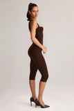 Modal Square Neck Bodycon Capri Jumpsuit in Chocolate Brown