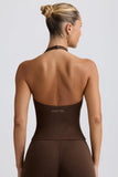 Halterneck Open Back Tank Top in Pecan Marl