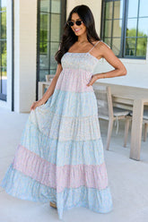 Essie Tiered Pastel Floral Tiered Maxi Dress