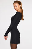 Ribbed Modal Long Sleeve Laced Bra Mini Dress in Black
