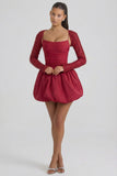 Embellished Bubble Hem Mini Dress in Red