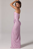 Embellished Bandeau Cowl Waist Maxi Dress in Pink