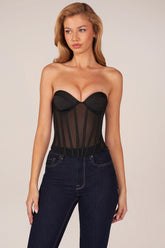 Bandeau Lace Up Corset Top in Black