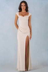Modal Sweetheart Neck Cowl Waist Maxi Dress in Ivory