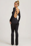 Slinky Jersey Bow Detail Jumpsuit in Black