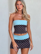 IMOGEN MINI SKIRT BROWN AND BLUE POLKA DOT