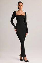 Modal Square Neck Bodycon Maxi Dress in Black