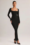 Modal Square Neck Bodycon Maxi Dress in Black