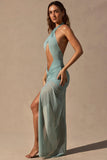Cut Out Halterneck Maxi Dress in Seafoam Green