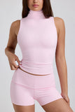 Modal Ribbed Mid Rise Foldover Shorts in Blossom Pink