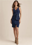 Denim Dress With Zipper Dark Wash