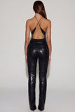 Faux Croc Leather Straight Leg Trousers in Black