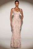 Embellished Appliqué Soft Scoop Corset Gown in Gold