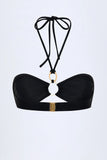 Hardware Detail Ruched Halterneck Bikini Top in Black