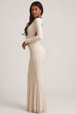 Ruched Backless Lace Maxi Dress in Ivory