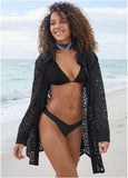 Lace Cover Up Button Down Jet Black