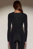 Embellished Crew Neck Long Sleeve Top in Black