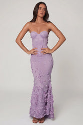 Lace Up Corset Maxi Dress in Lilac