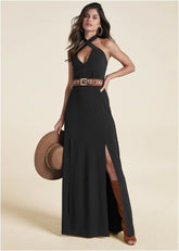 Cross Neck Halter Dress Black