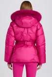 Waterproof Faux Fur Hood Ski Jacket in Magenta Pink
