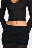 Sheer Jersey Low Rise Draped Maxi Skirt in Black