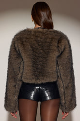Cropped Faux Fur Jacket in Chocolate Brown