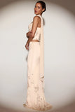 Embellished Draped Mid Rise Gown Skirt in Gold