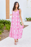 Colette Pink Lace Print Maxi Dress