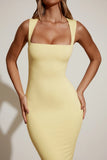 Square Neck Midi Dress in Pastel Yellow