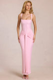 Square Neck Tie Gather Maxi Dress in Blossom Pink