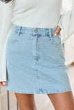 Adrian Studded Light Wash Denim Mini Skirt