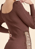 Lace Detail Sweater Dress Brown