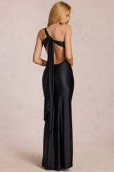 Asymmetric Tie Back Gown in Black