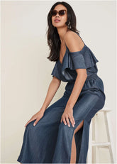 Chambray Cropped Pants Dark Wash