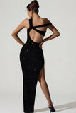 Embellished Asymmetric Cut Out Gown in Black