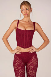 Lace Up Corset Top in Cherry Red