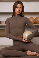 Soft Active Zip Up Cropped Jacket in Cocoa